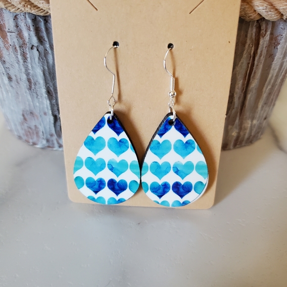 Blue Hearts Teardrop Earrings - Picture 3 of 6